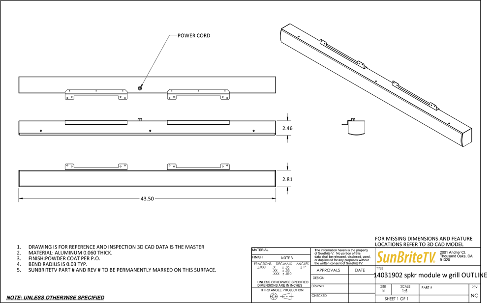 SunBriteTV All-Weather Detachable Soundbar Speaker for 47" - 65" Signature | Pro | Marquee Series Televisions - SB-SP557