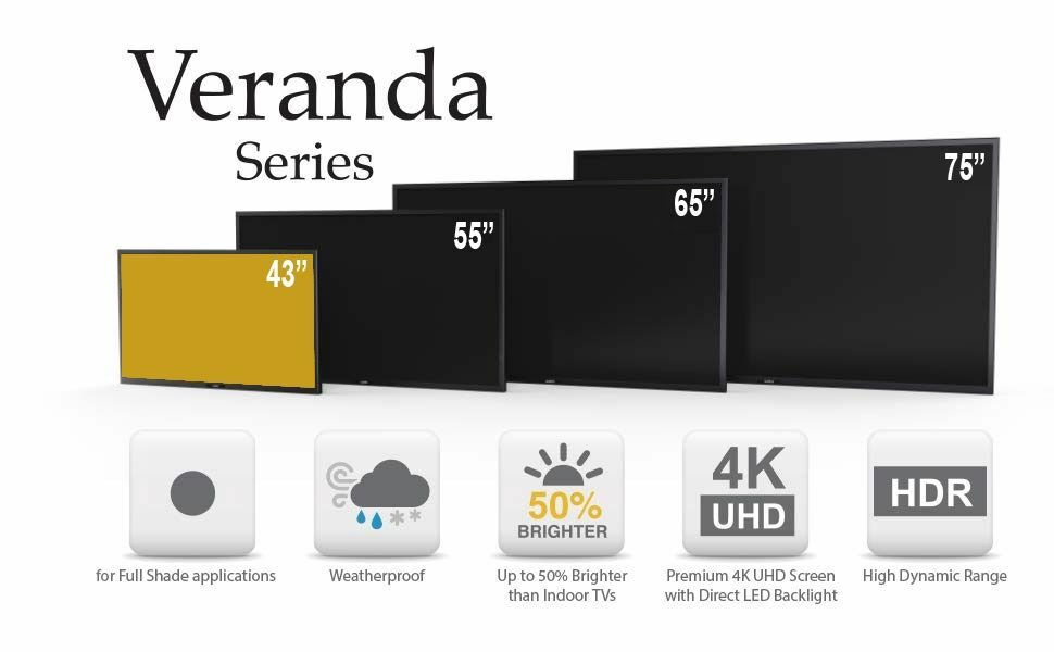 43" Veranda Outdoor LED HDR TV - Full Shade - 2160p - 4K UltraHD TV - SB-V-43-4KHDR-BL