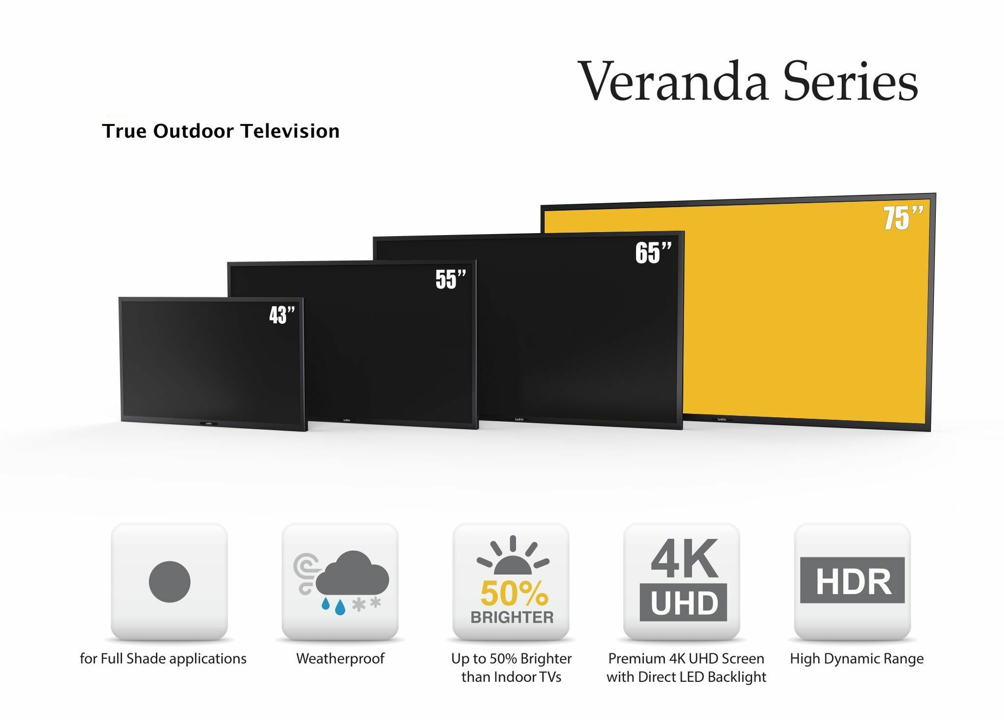 75" Veranda Outdoor LED HDR TV - Full Shade - 2160p - 4K UltraHD TV - SB-V-75-4KHDR-BL